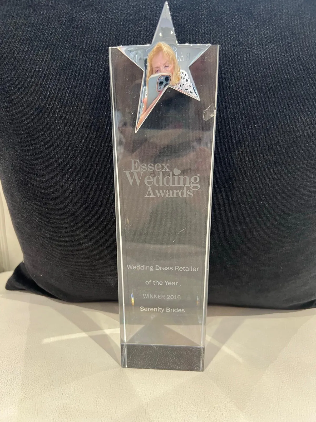 Essex Wedding Awards trophy engraved Wedding Dress Retailer of the Year, Winner 2016, Serenity Brides